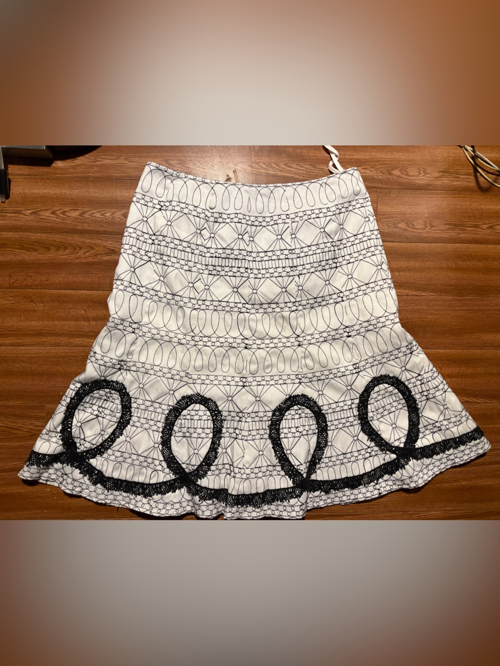 WD.NY White Skirt with Black Embroidered Loops
